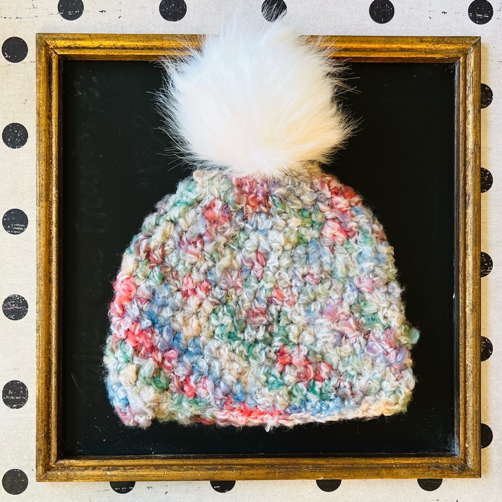 Hand-Crocheted Winter Beanie Hat with White Faux Fur Pom